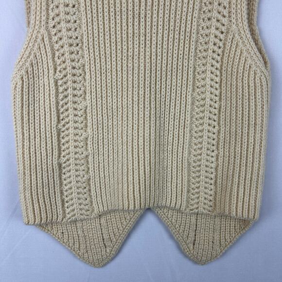British Woollen Knitters 100% Wool 70s Cable Sweater Vest Cardigan Womens Size M - Picture 7 of 8